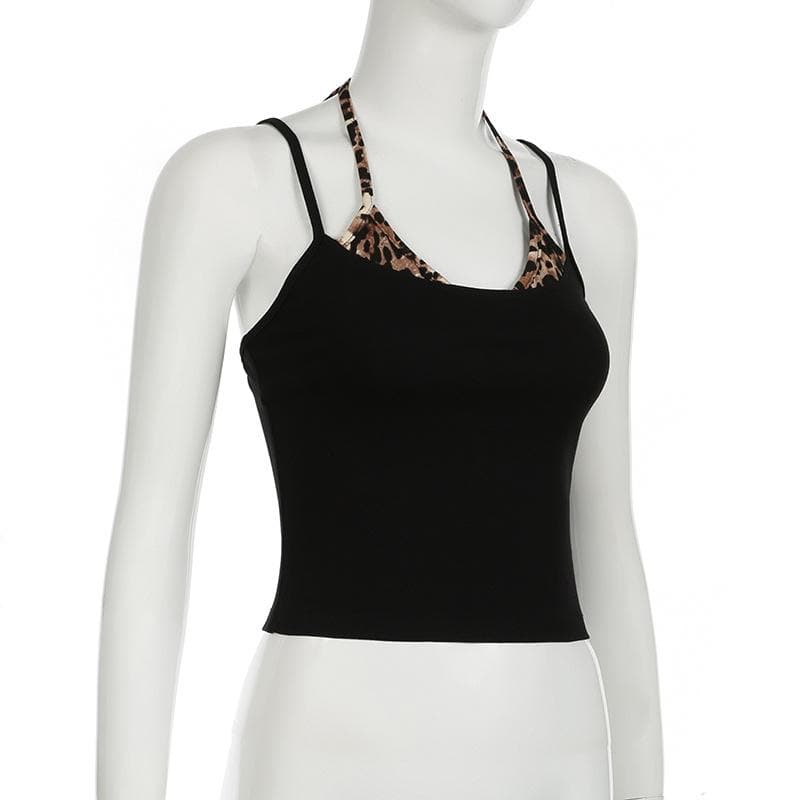 Halter leopard print backless cami top