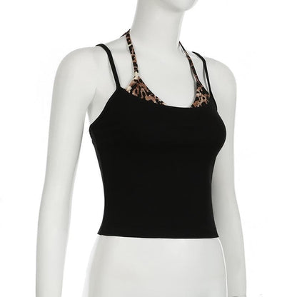 Halter leopard print backless cami top