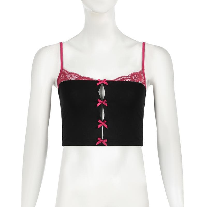 Lace hem bowknot backless cami top