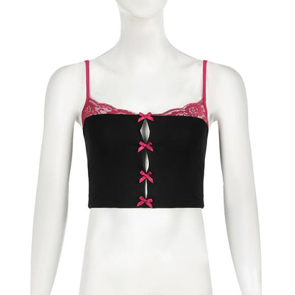 Lace hem bowknot backless cami top