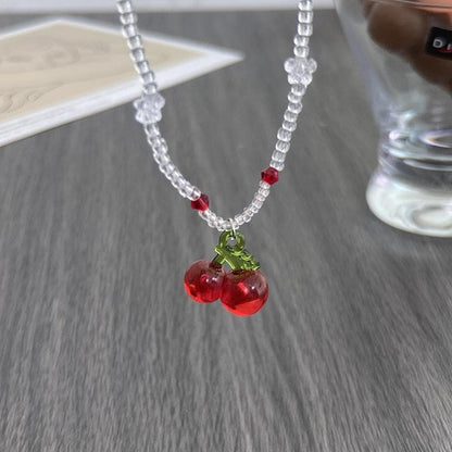 Cherry pendant beaded necklace