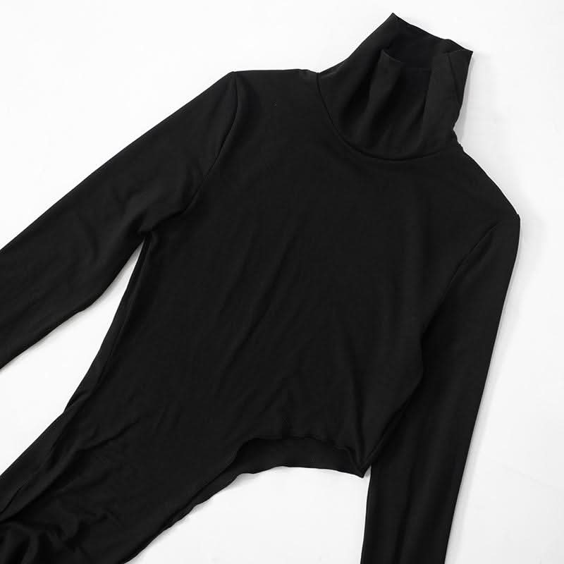 High neck long sleeve irregular solid top