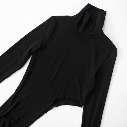 High neck long sleeve irregular solid top