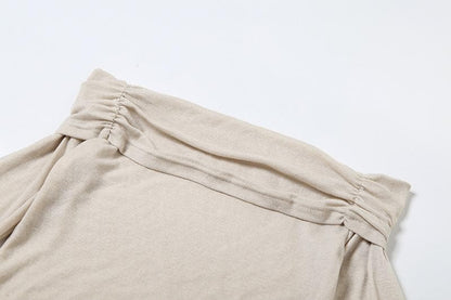 Contrast long sleeve 2-way off shoulder 2 piece top