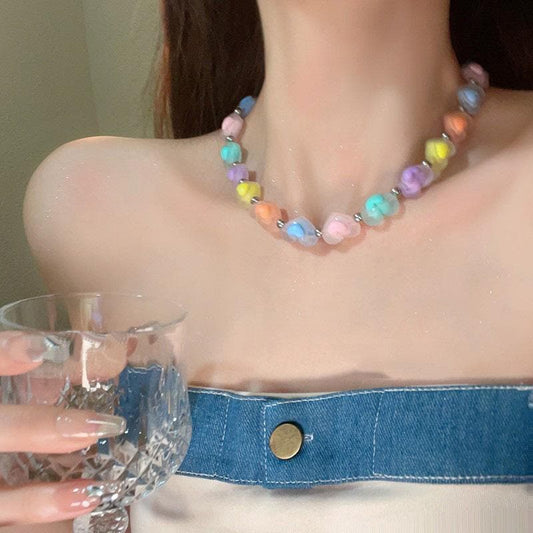Multicolor heart beaded choker necklace