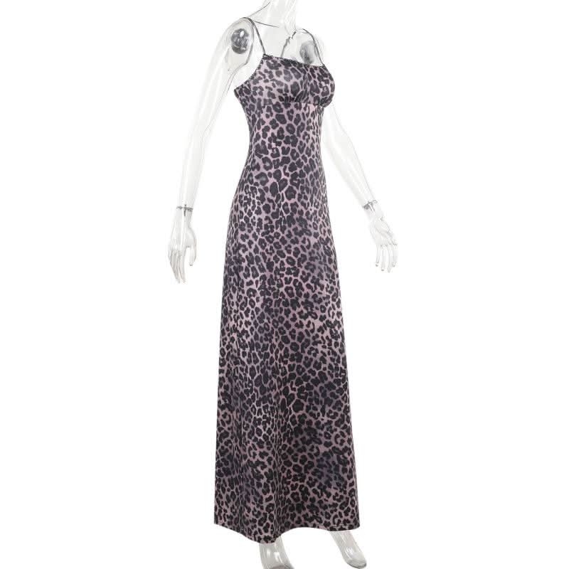 Leopard print square neck backless cami maxi dress