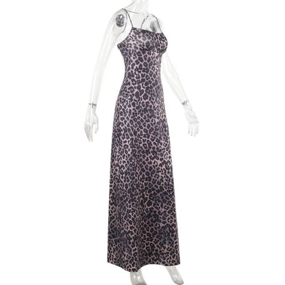 Leopard print square neck backless cami maxi dress