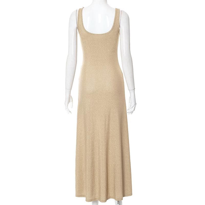 Textured Metallic Scoop Neck Sleeveless Maxi Dress