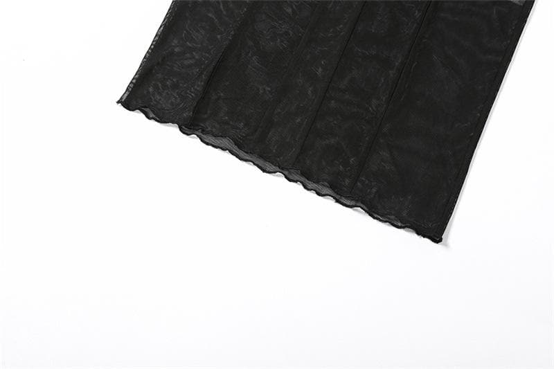 High Neck Vertical Panel Sheer Mesh Backless Maxi Dress