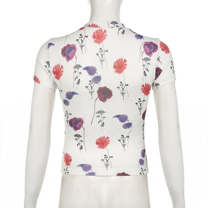 Short sleeve crewneck flower print top