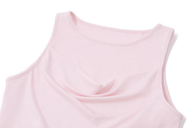 Cowl neck ruched solid tank maxi dress