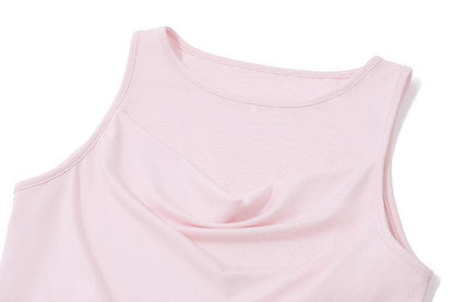 Cowl neck ruched solid tank maxi dress