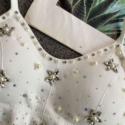 Beaded v neck padded backless cami top