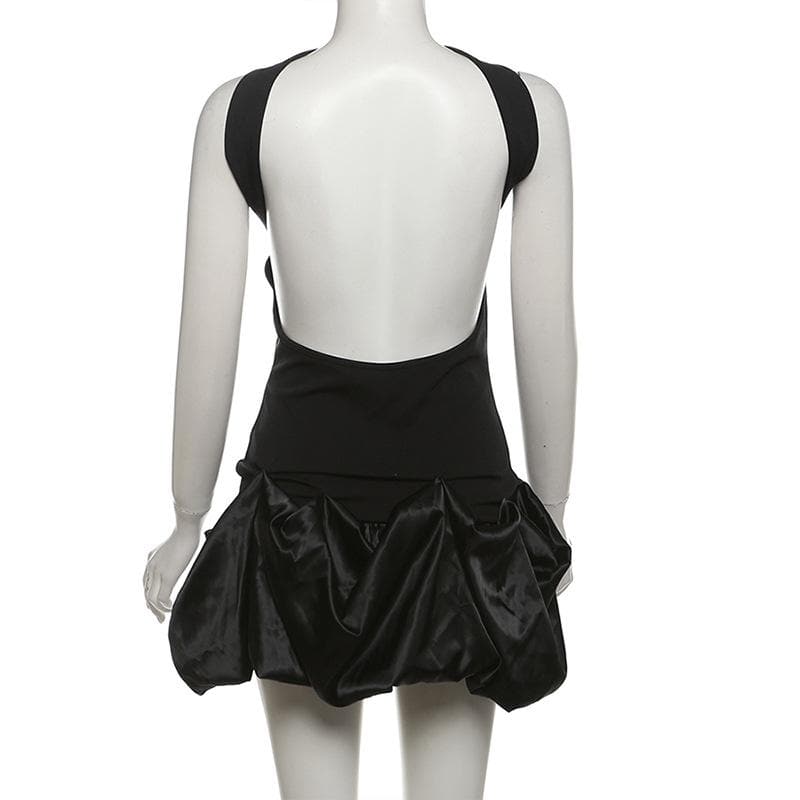 Halter cross back backless ruched mini dress