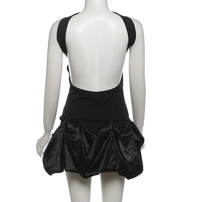 Halter cross back backless ruched mini dress