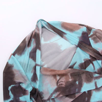 Long sleeve tie dye mesh top