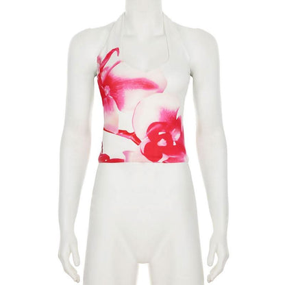 Halter flower print backless top