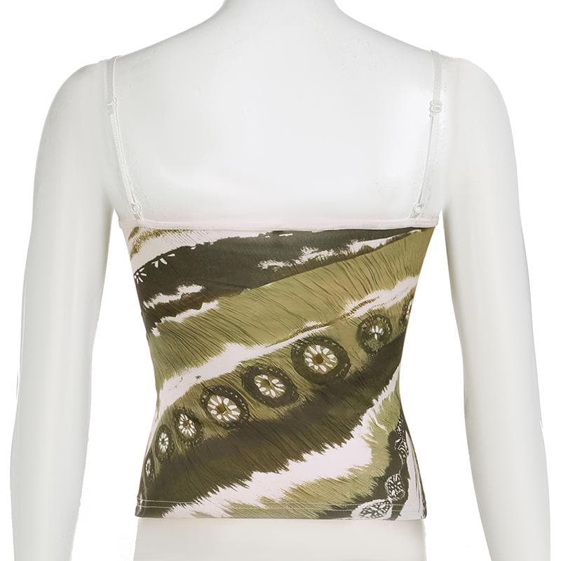 Print flower applique adjustable cami top
