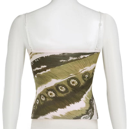 Print flower applique adjustable cami top