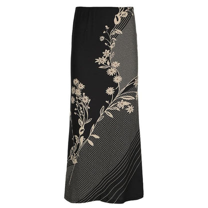 Polka dot flower print contrast maxi skirt