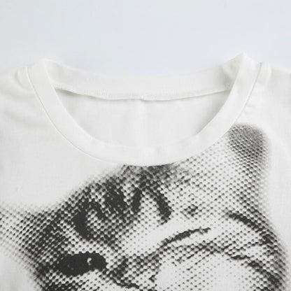 Long sleeve crewneck cat print top