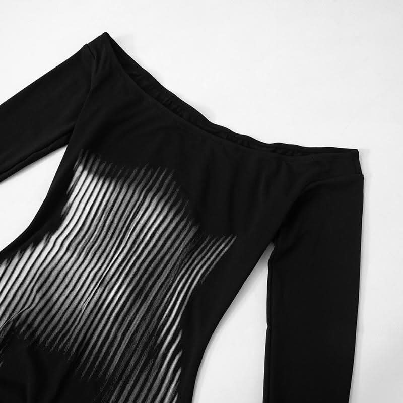 Long sleeve off shoulder print contrast maxi dress