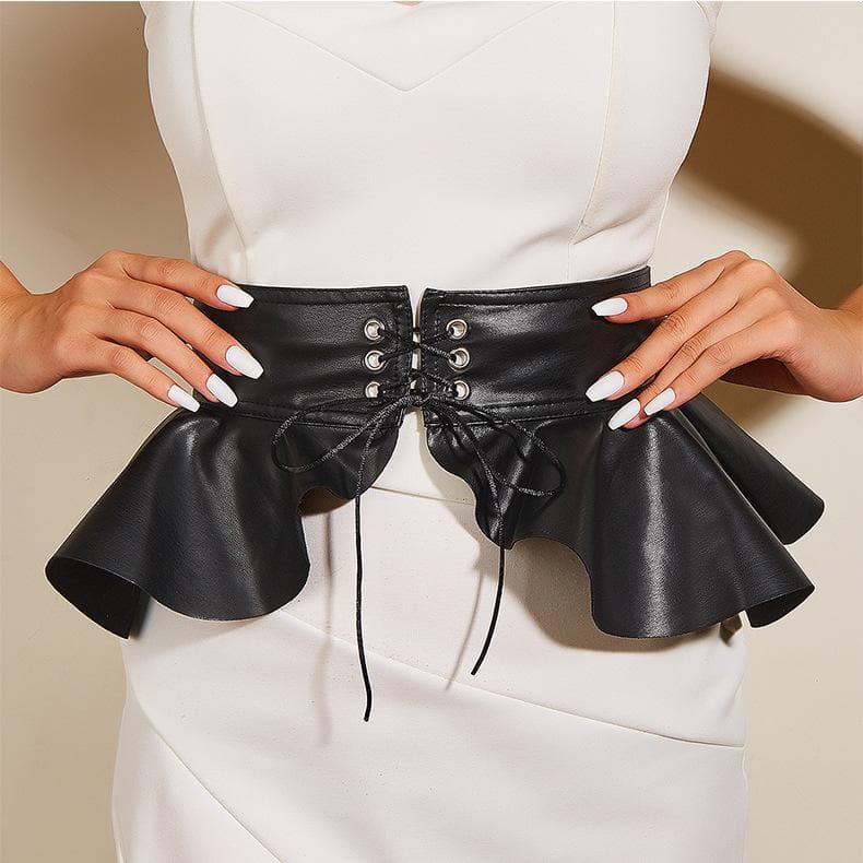 PU leather lace up ruffle corset