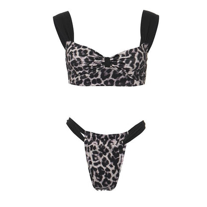 Leopard print patchwork backless crop pant set