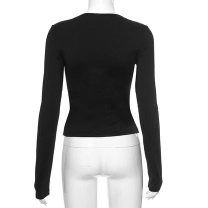 Long sleeve bowknot hollow out ribbon cut out top