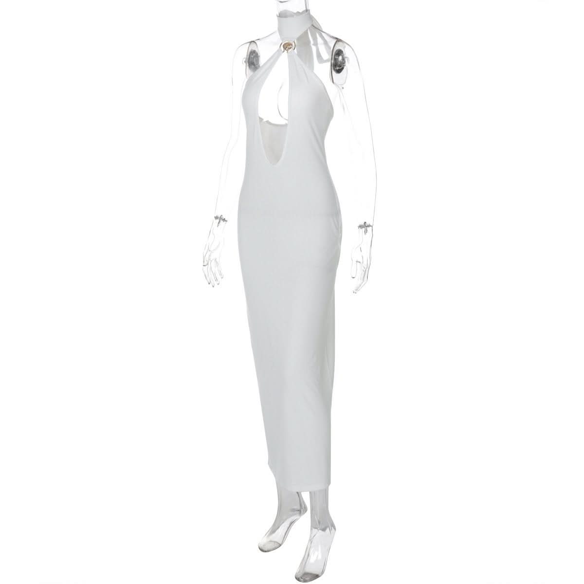 Self tie halter hollow out backless cut out midi dress