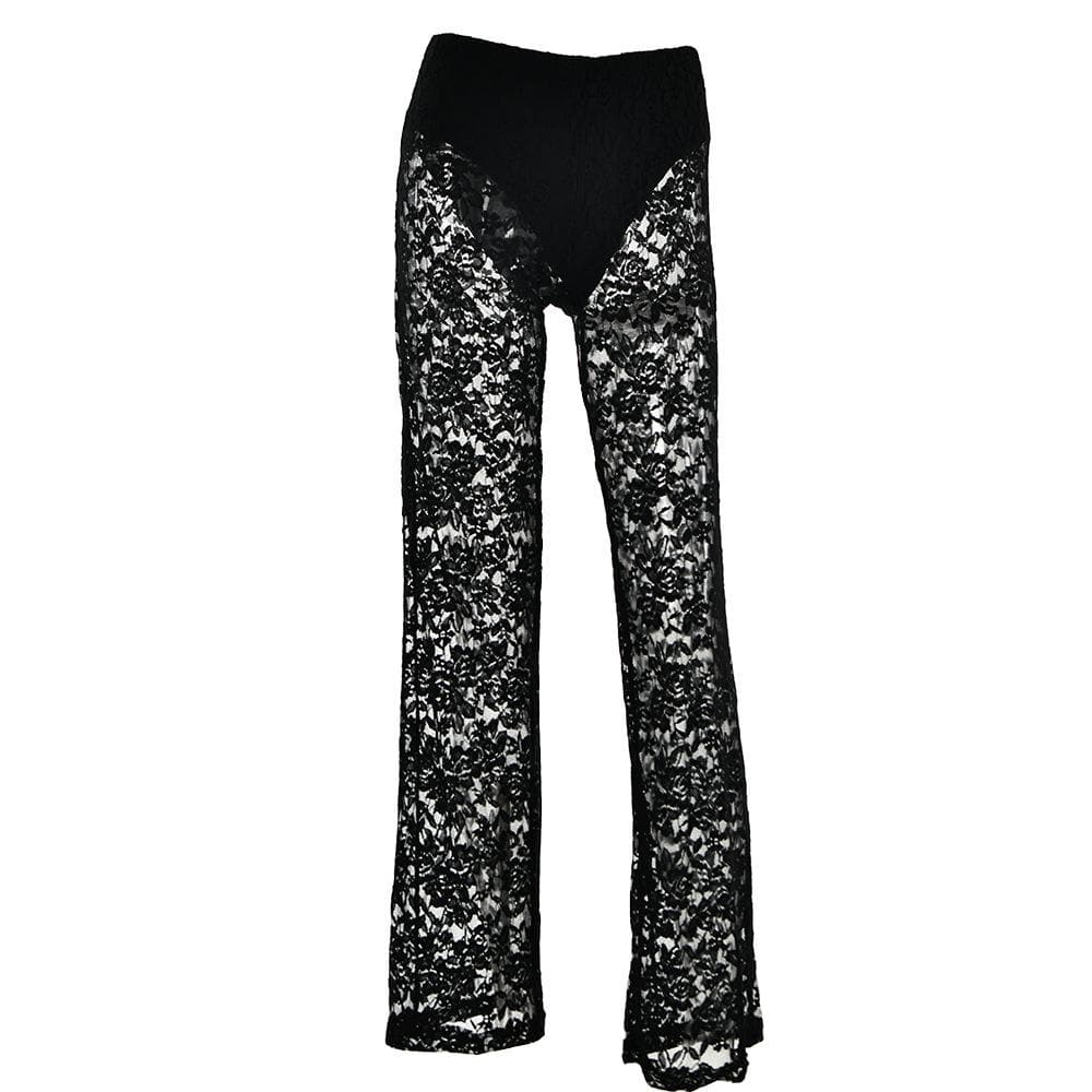 Lace high rise solid patchwork straight leg pant