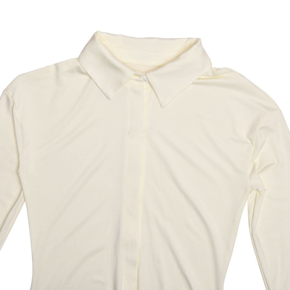 Turnover collar long sleeve button ruched mini dress