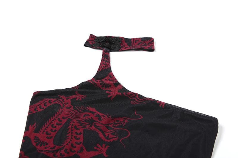 Halter irregular dragon print mini dress