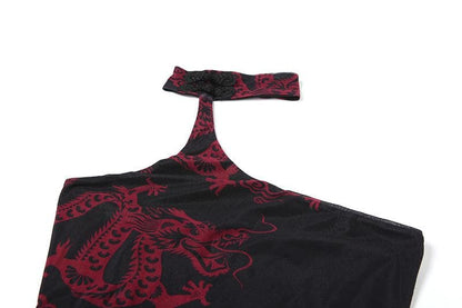 Halter irregular dragon print mini dress