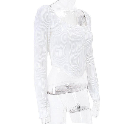 Textured u neck solid long sleeve corset crop top