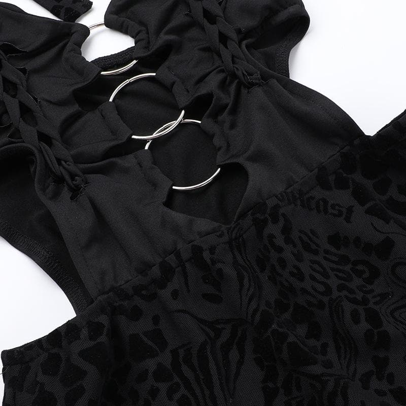 Halter leopard print o ring knotted mini dress