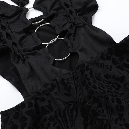 Halter leopard print o ring knotted mini dress