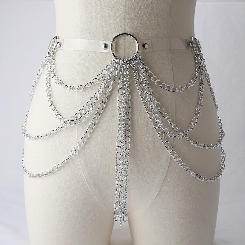 PU leather layered metal chain o ring belt