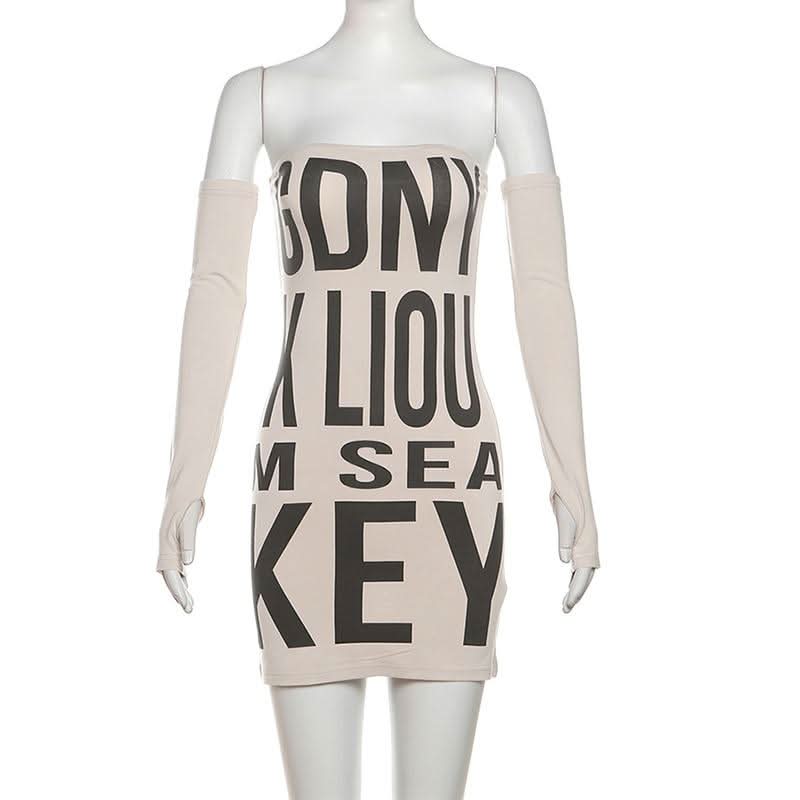 Gloves letter print tube mini dress