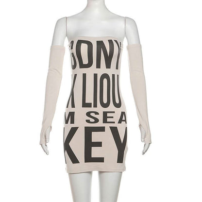 Gloves letter print tube mini dress