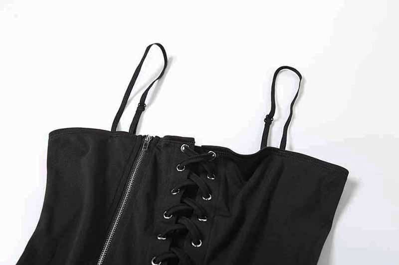 Lace up zip-up ruffle cami mini dress