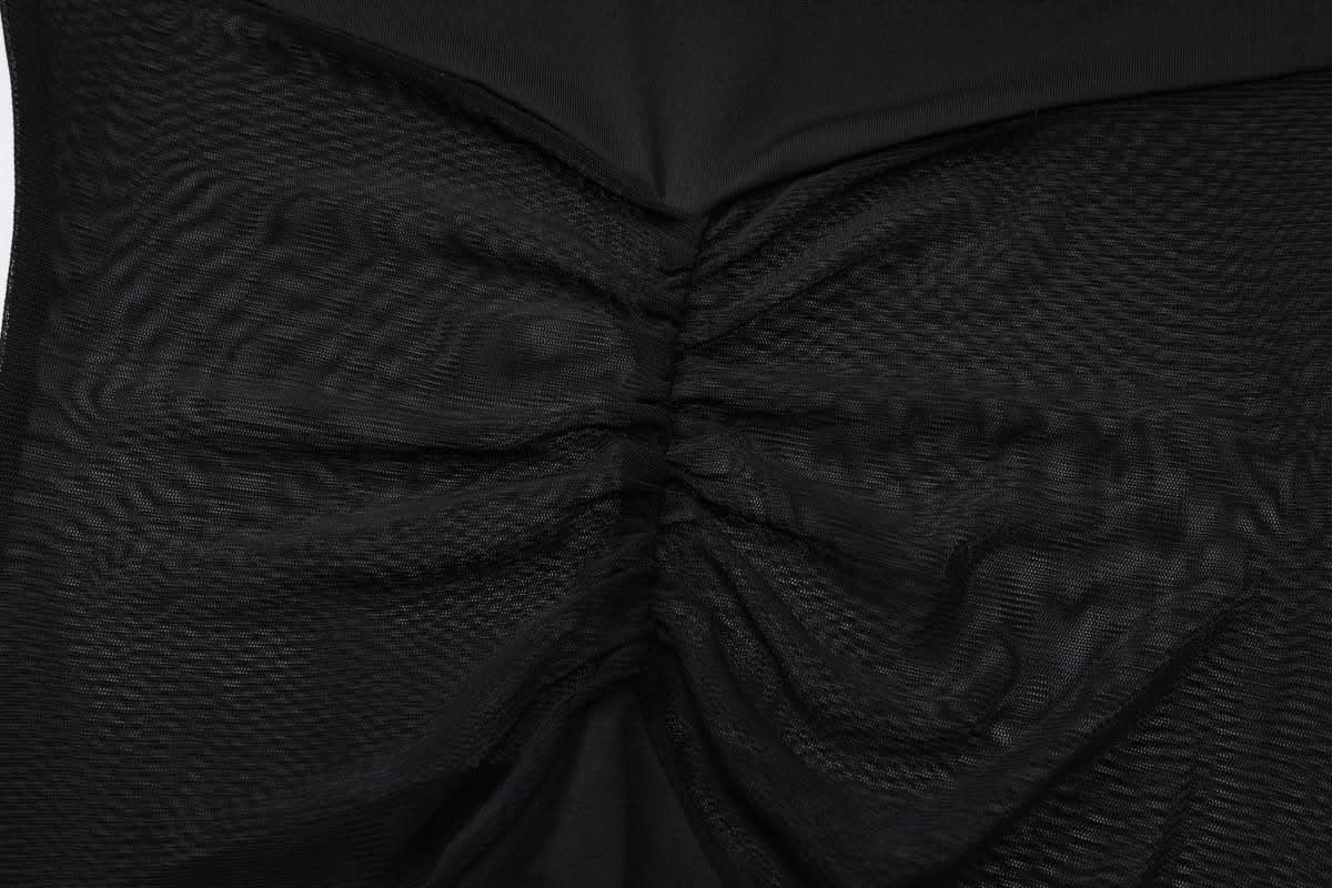 Long sleeve crewneck mesh patchwork maxi dress