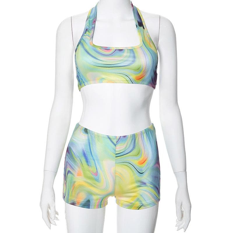 Halter contrast crop backless pant set