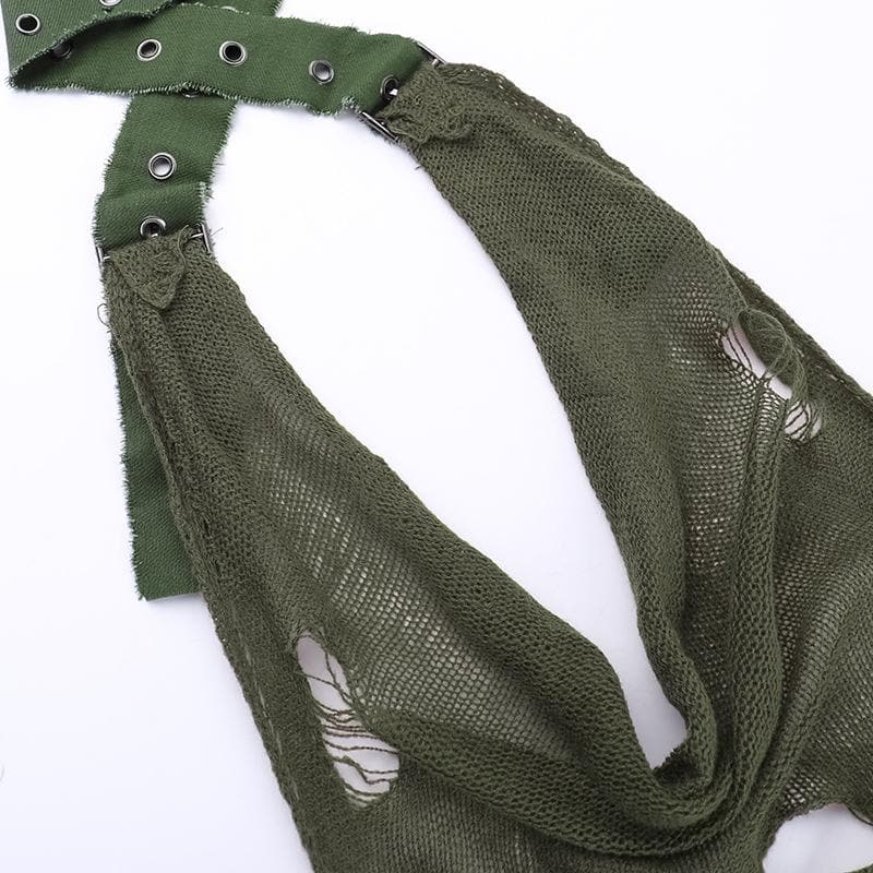 Halter cowl neck knitted buckle see through mini dress