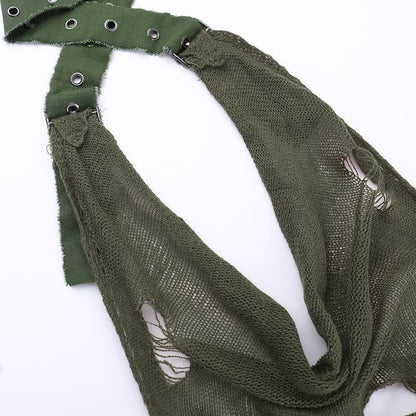 Halter cowl neck knitted buckle see through mini dress