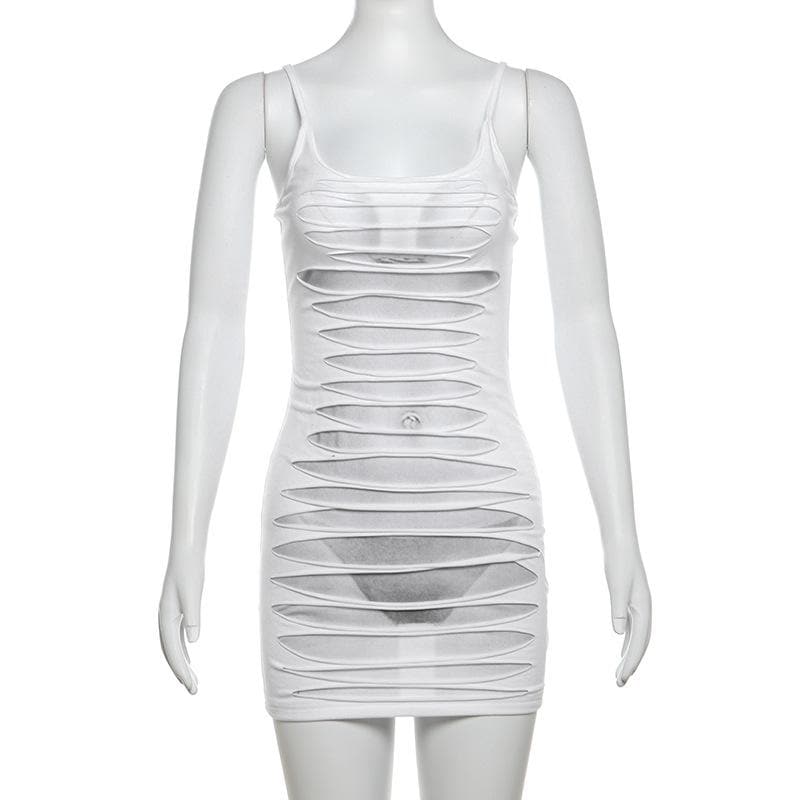 U neck body print hollow out cami cut out mini dress