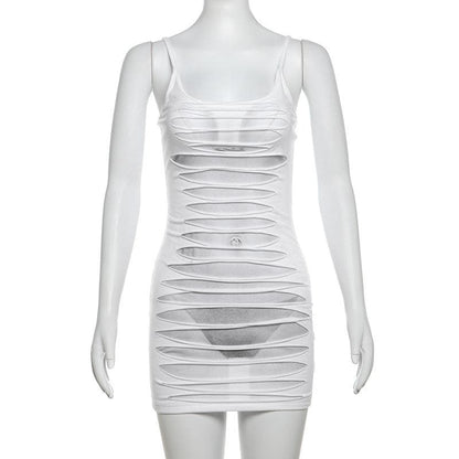 U neck body print hollow out cami cut out mini dress