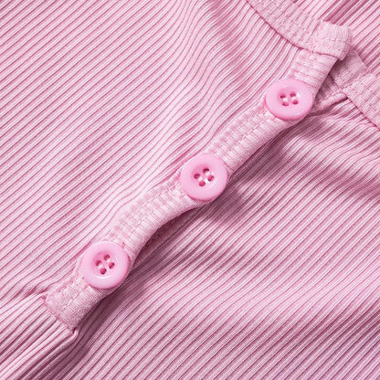 Square neck button ribbed tank top