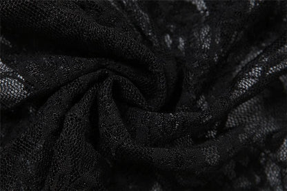 Lace see through gloves solid backless tube pant set-final-sale