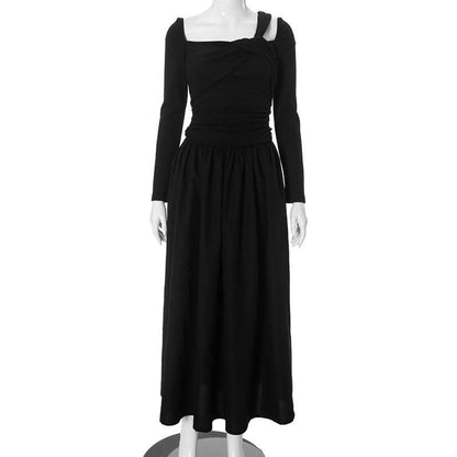 Long sleeve ruched textured irregular knotted maxi dress